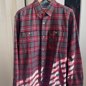 Backpacker Flannel Shirt Red Gray Black Plaid 100% Cotton Tall Length